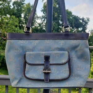 Dooney & Bourke Blue and Brown Shoulder Bag with Monogram Design